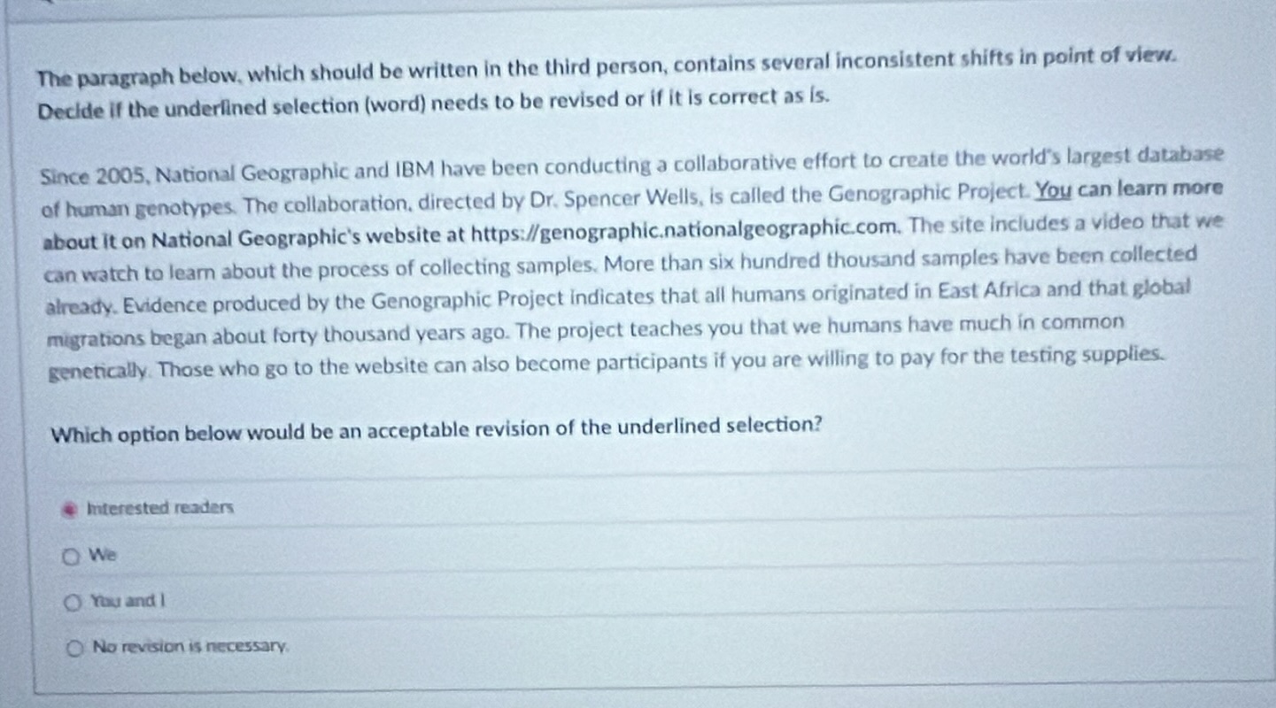 the paragraph below, which should be written in the third person, conta…