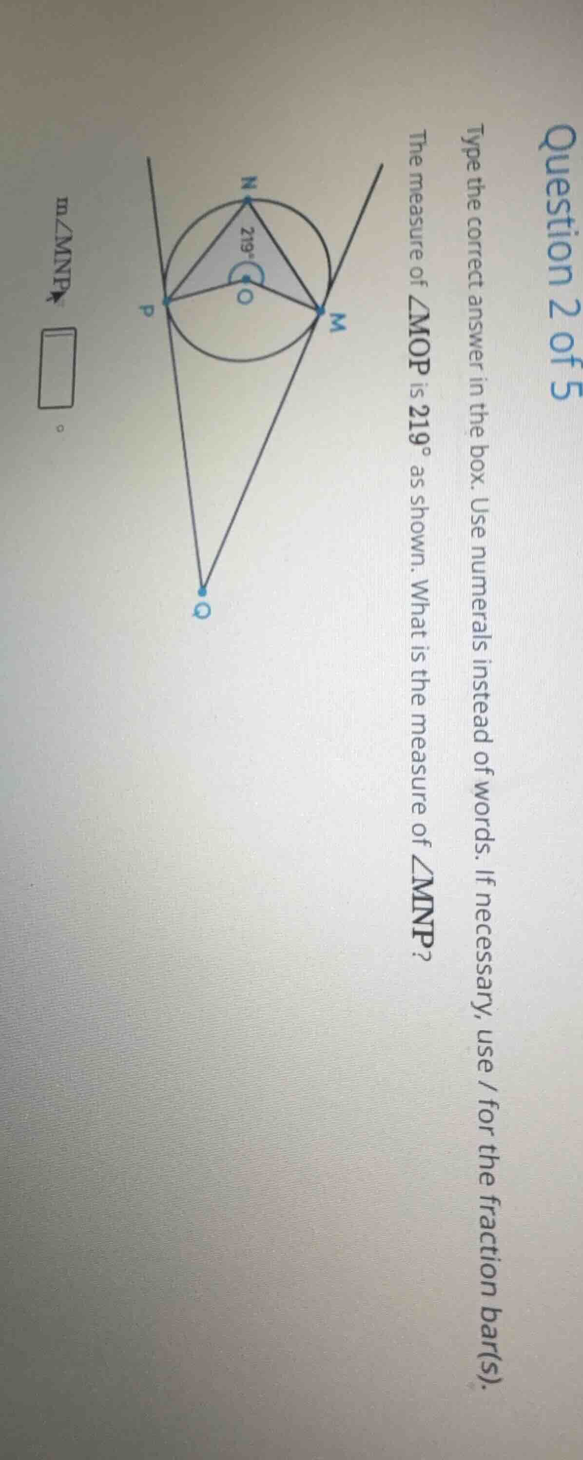 question 2 of 5 type the correct answer in the box. use numerals instea…