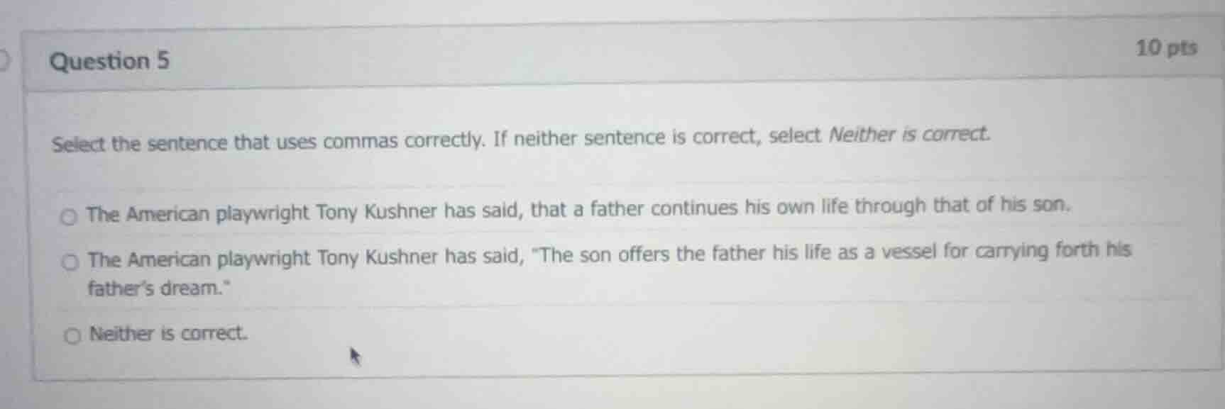 question 5 10 pts select the sentence that uses commas correctly. if ne…