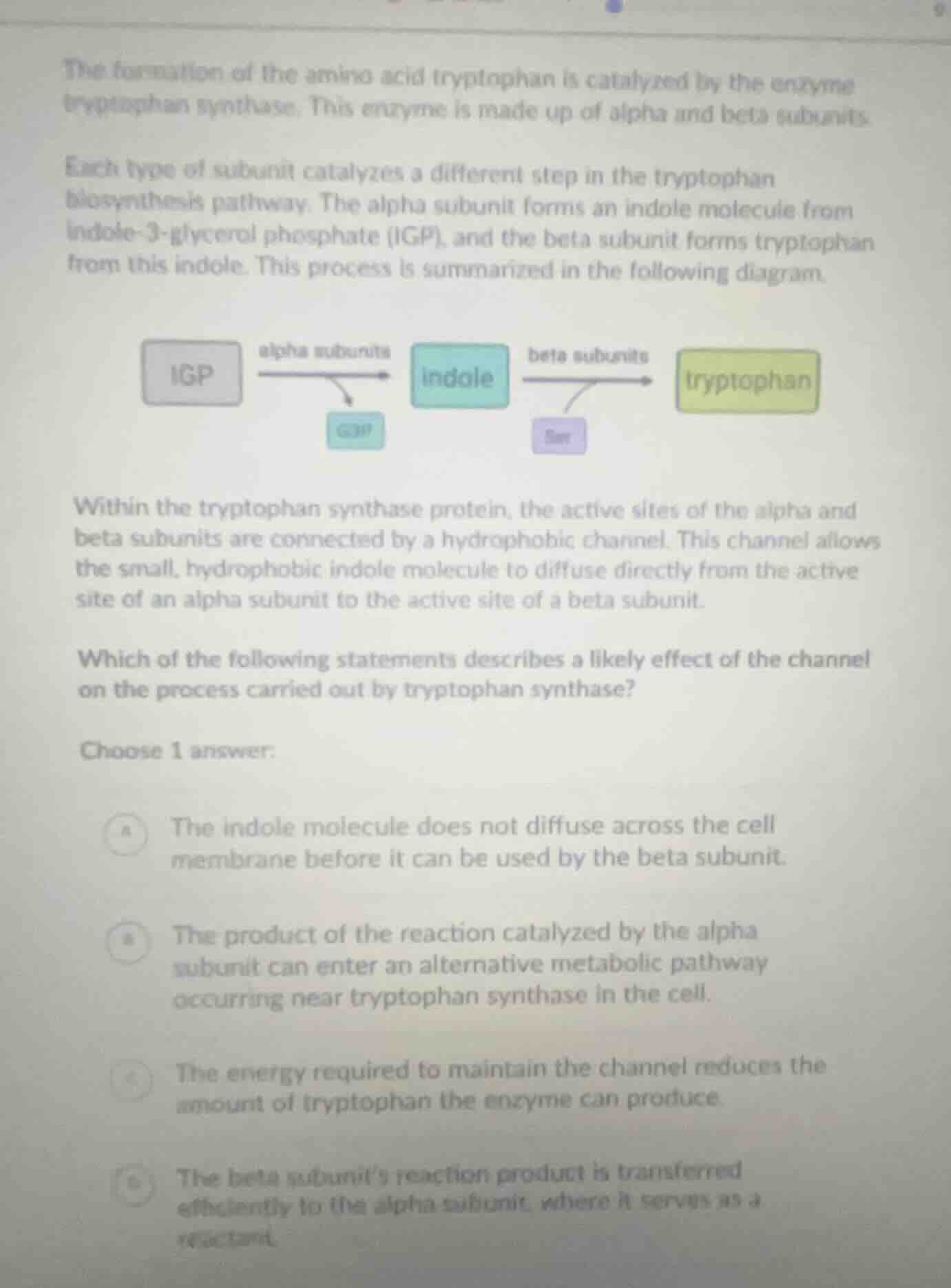 the formation of the amino acid tryptophan is catalyzed by the enzyme t…