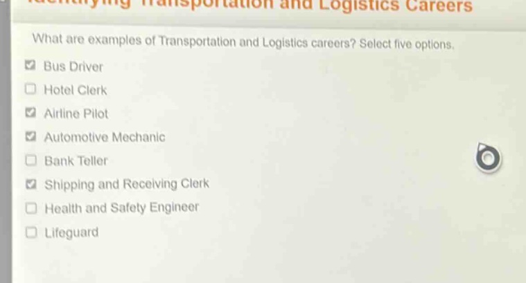 identifying transportation and logistics careers what are examples of t…