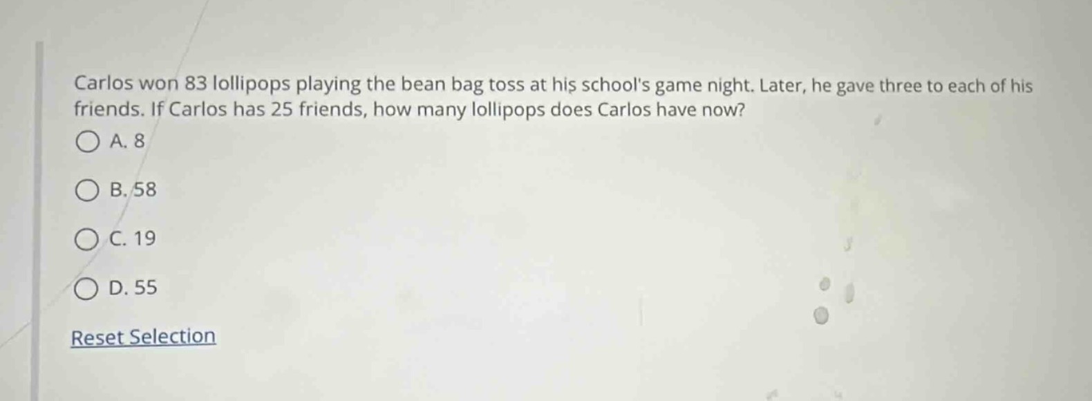 carlos won 83 lollipops playing the bean bag toss at his schools game n…