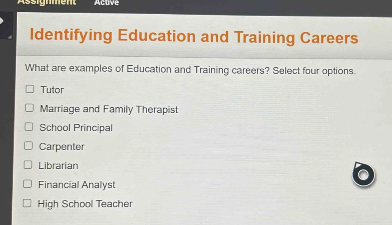 identifying education and training careers what are examples of educati…
