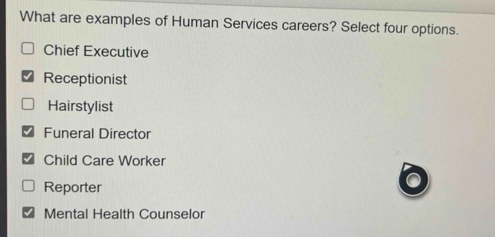 what are examples of human services careers? select four options. □ chi…