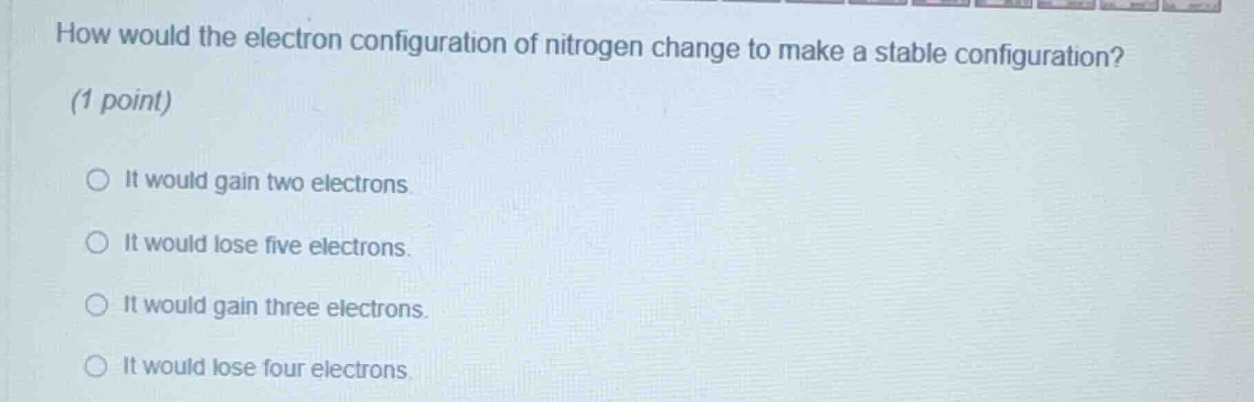 how would the electron configuration of nitrogen change to make a stabl…
