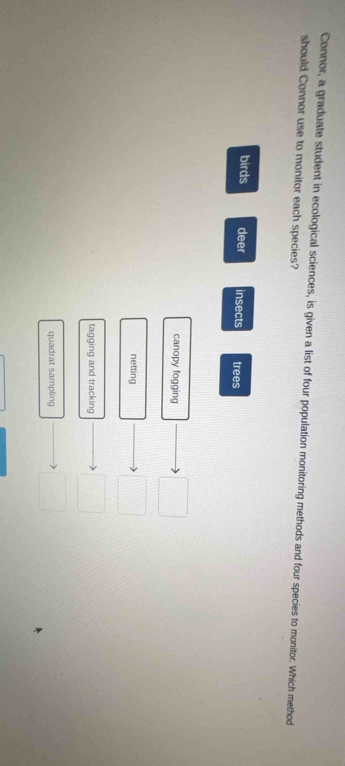 connor, a graduate student in ecological sciences, is given a list of f…