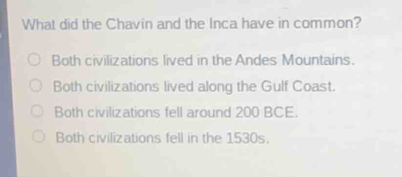 what did the chavin and the inca have in common? both civilizations liv…