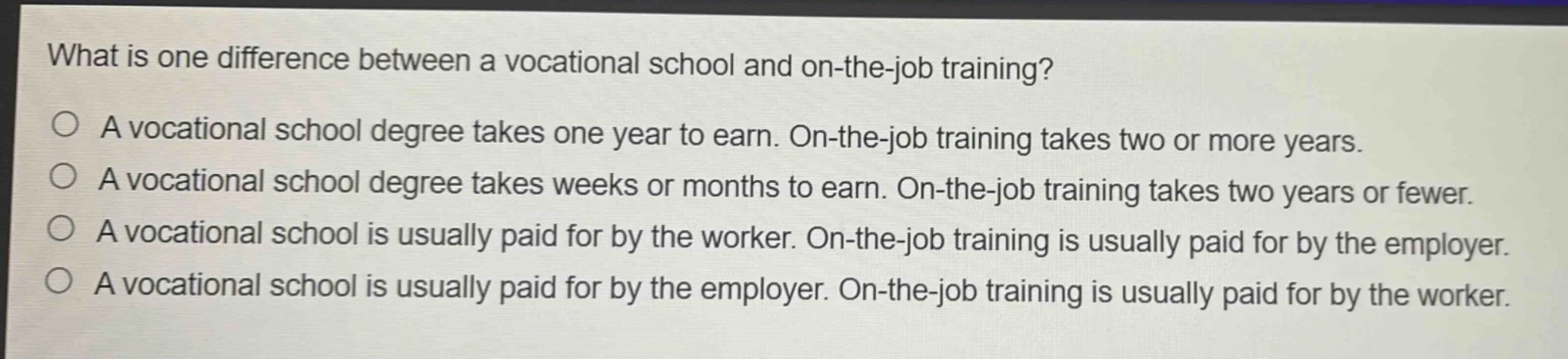 what is one difference between a vocational school and on-the-job train…