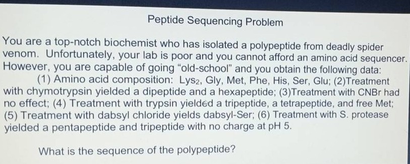 peptide sequencing problem you are a top - notch biochemist who has iso…