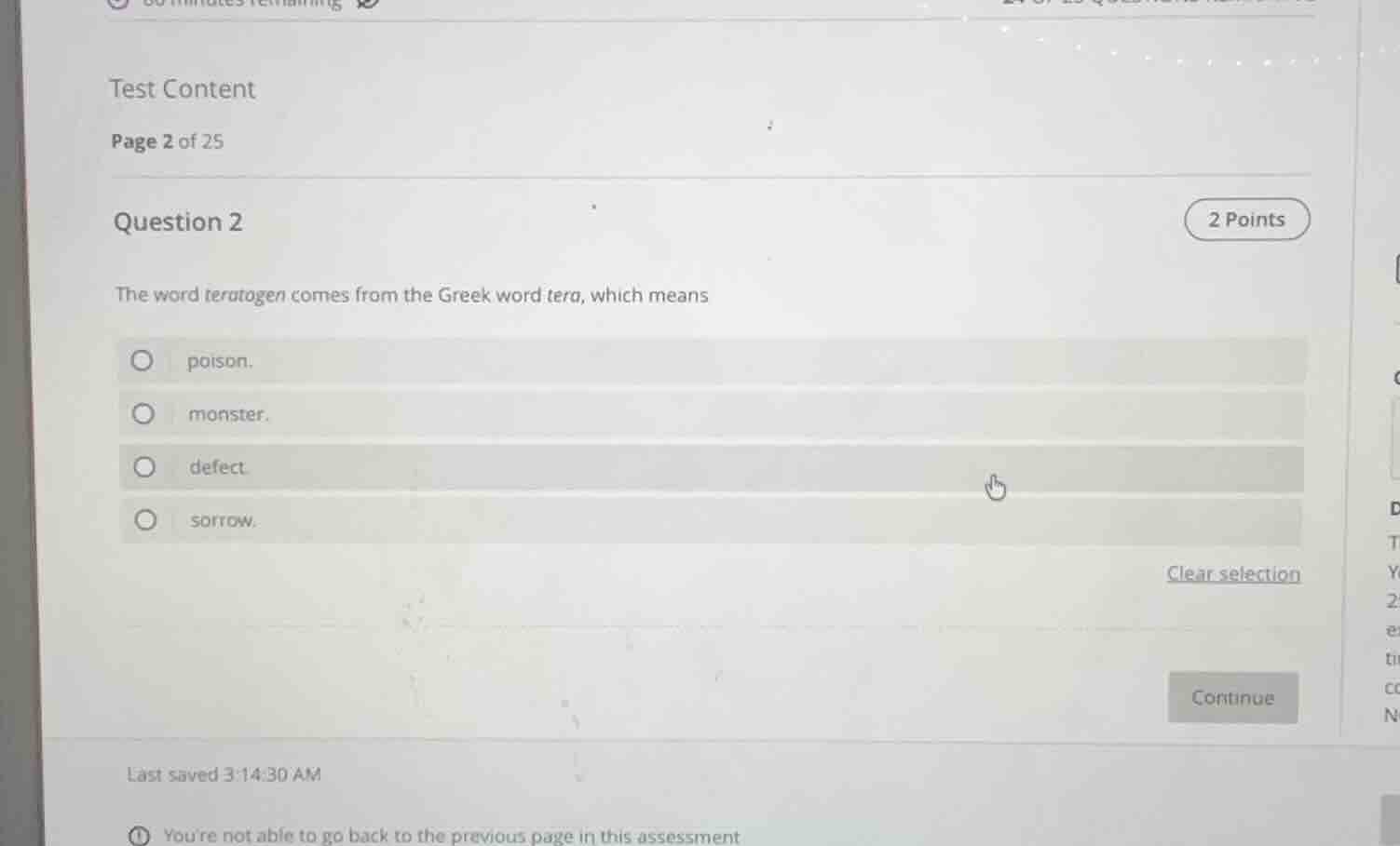 test content page 2 of 25 question 2 the word teratogen comes from the …