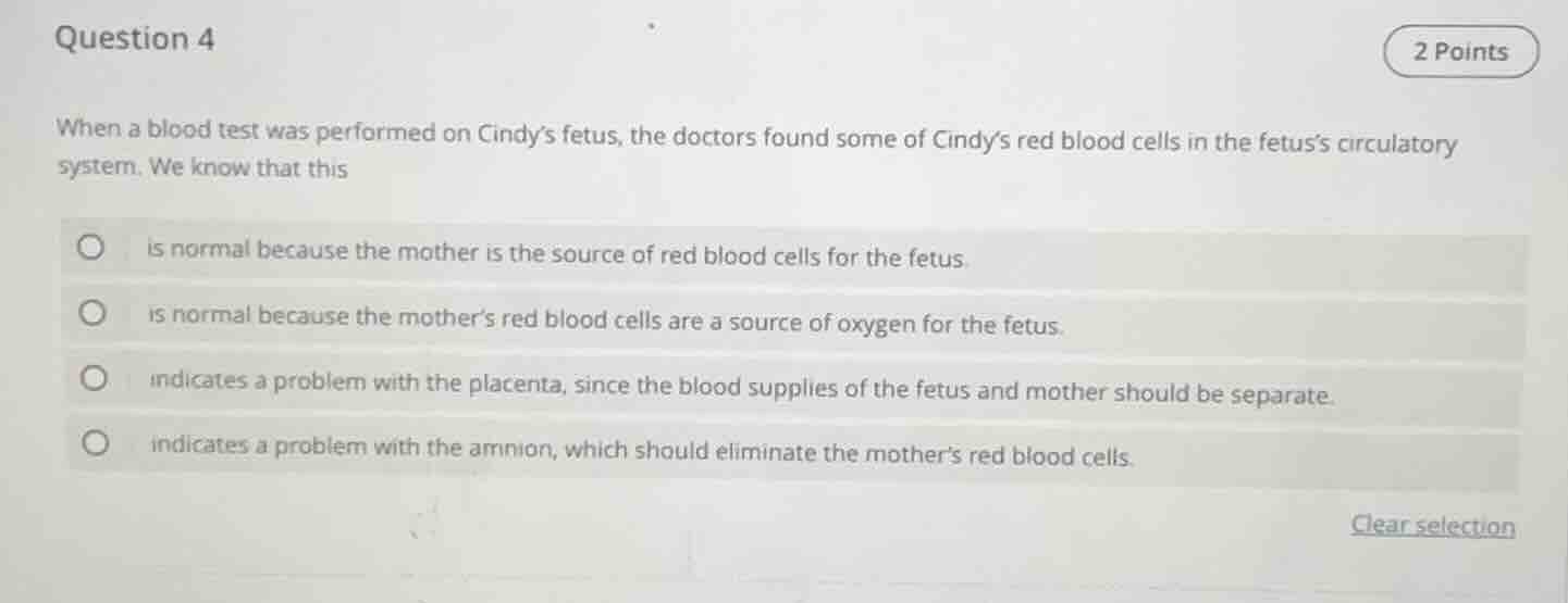 question 4 2 points when a blood test was performed on cindy’s fetus, t…