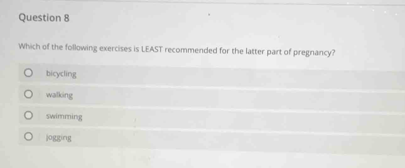question 8 which of the following exercises is least recommended for th…