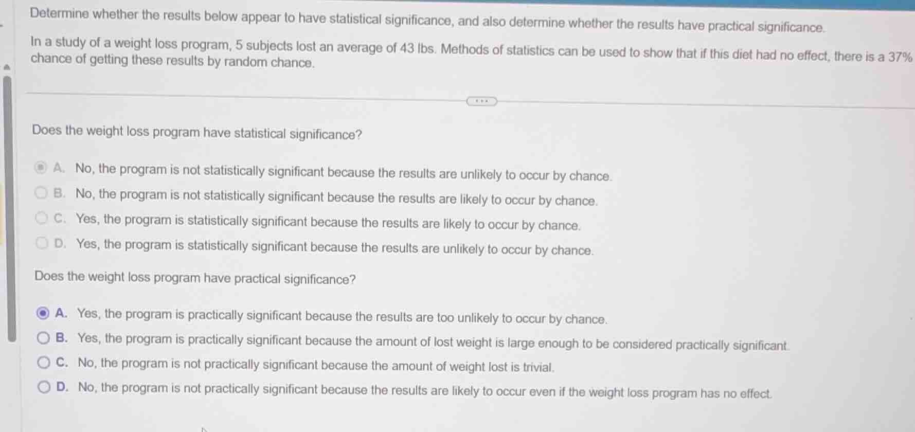 determine whether the results below appear to have statistical signific…