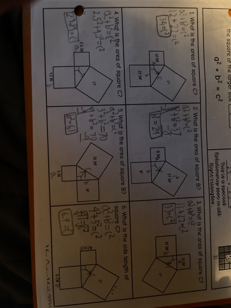 1. what is the area of square c? 2. what is the area of square b? 3. wh…