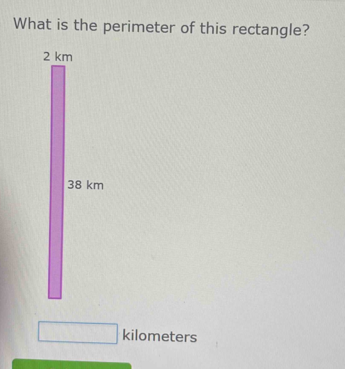 what is the perimeter of this rectangle? 2 km 38 km blank kilometers