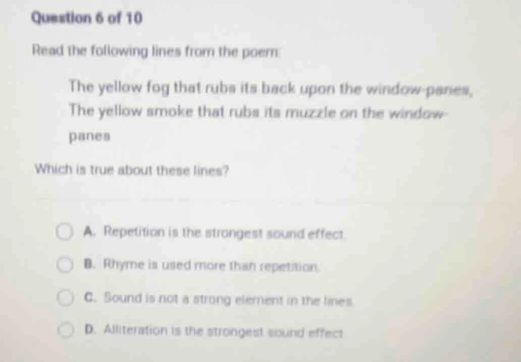 question 6 of 10 read the following lines from the poem: the yellow fog…