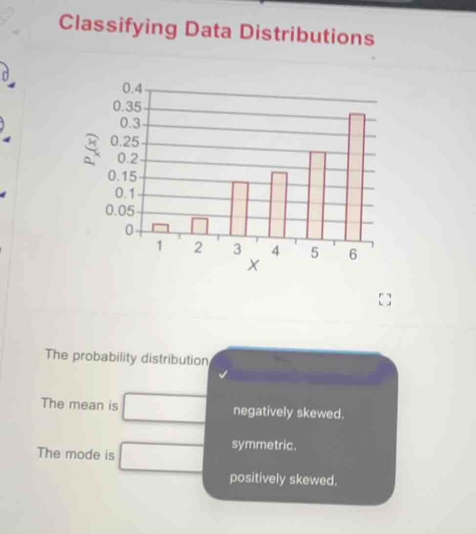 classifying data distributions the probability distribution the mean is…