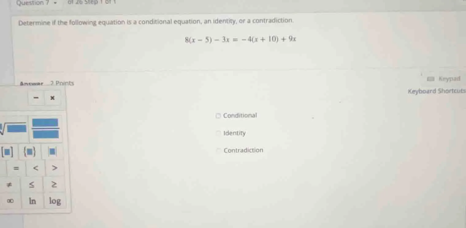 question 7 of 26 step 1 of 1 determine if the following equation is a c…
