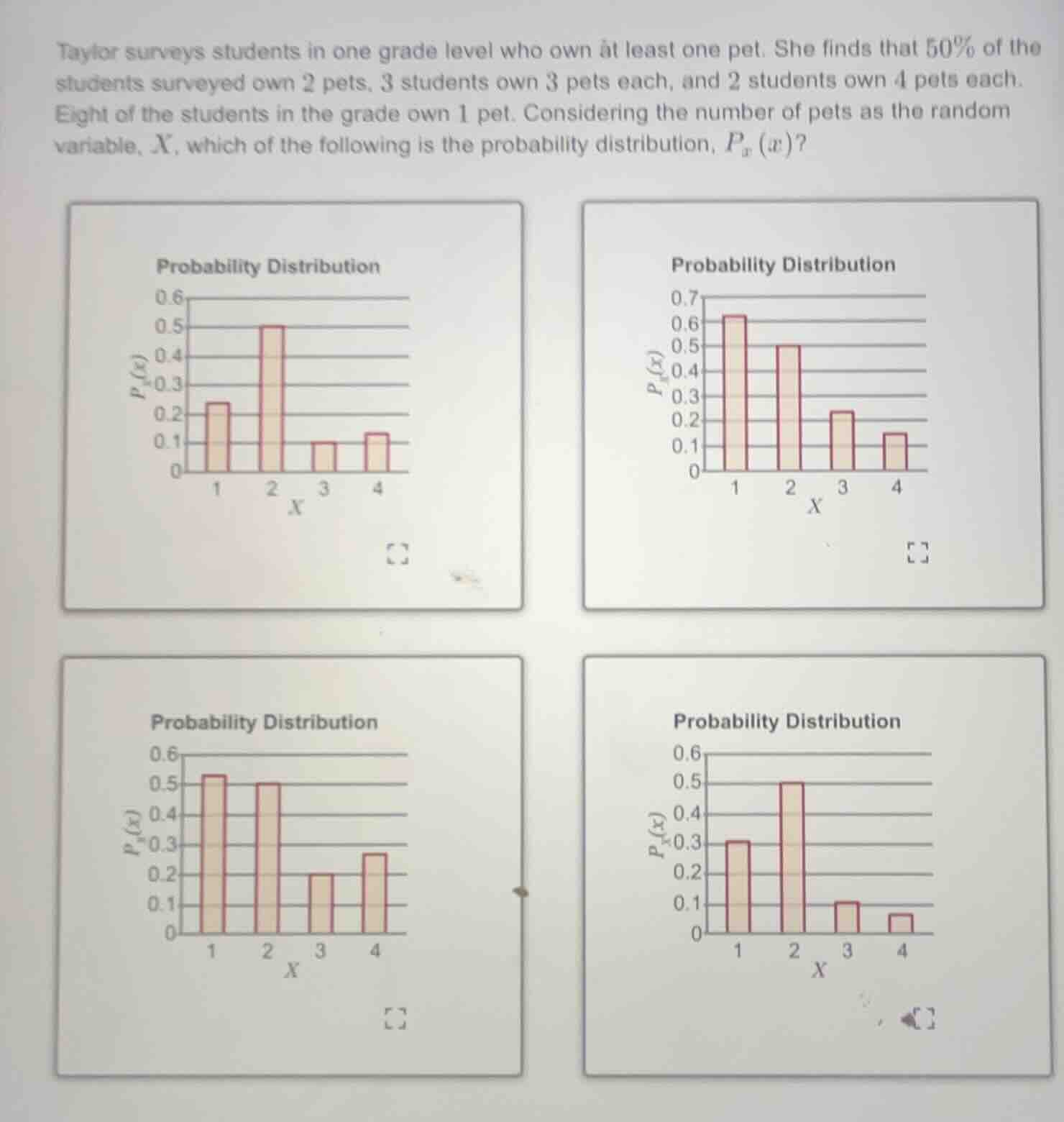 taylor surveys students in one grade level who own at least one pet. sh…