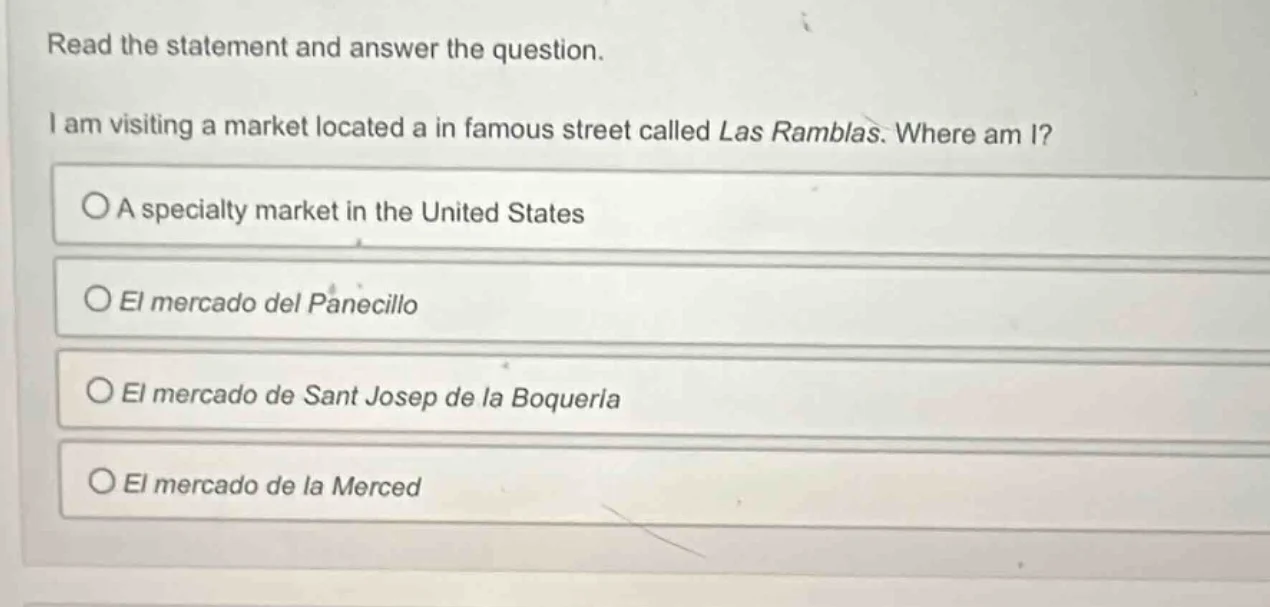 read the statement and answer the question. i am visiting a market loca…