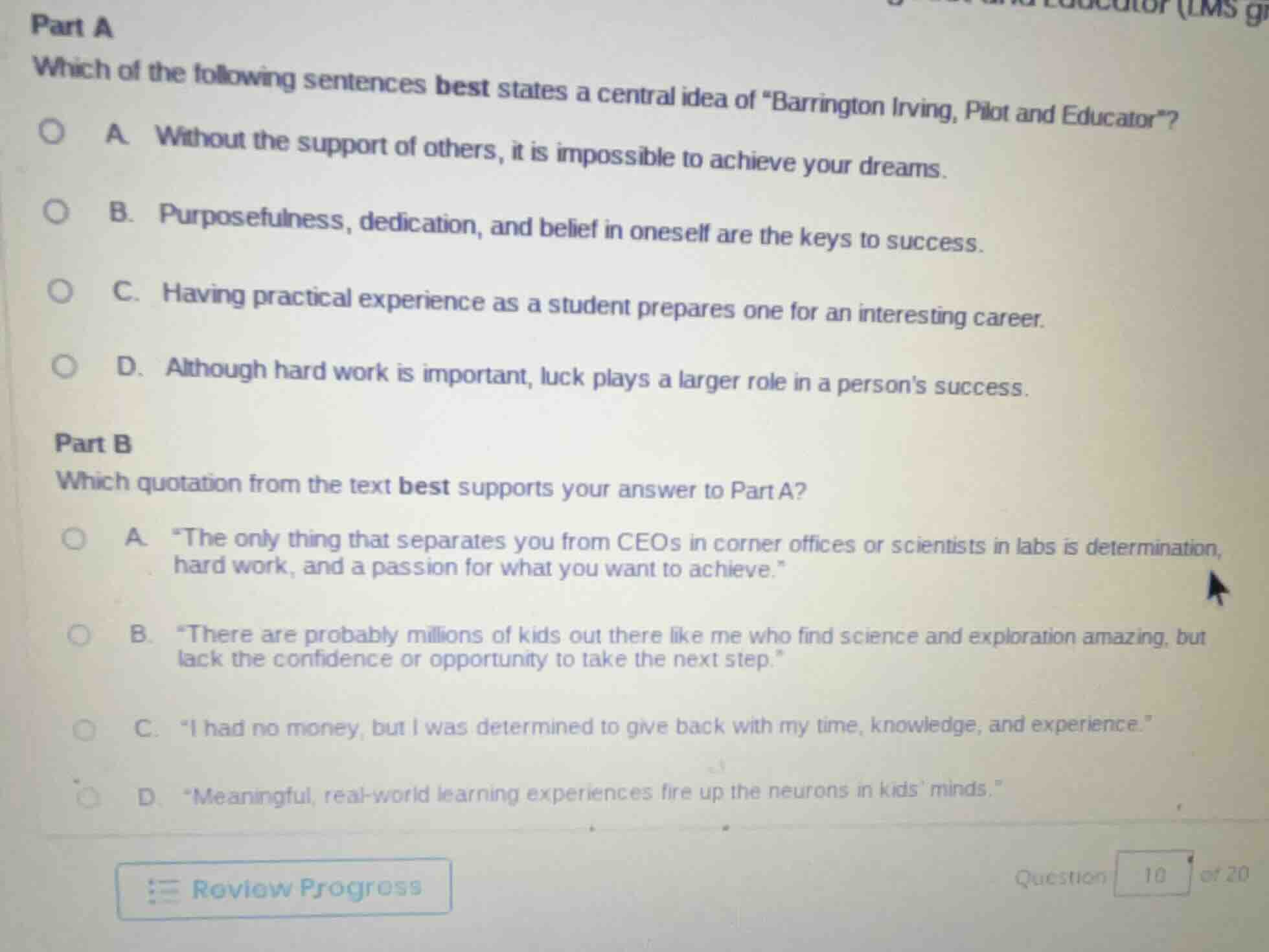 part a which of the following sentences best states a central idea of \…