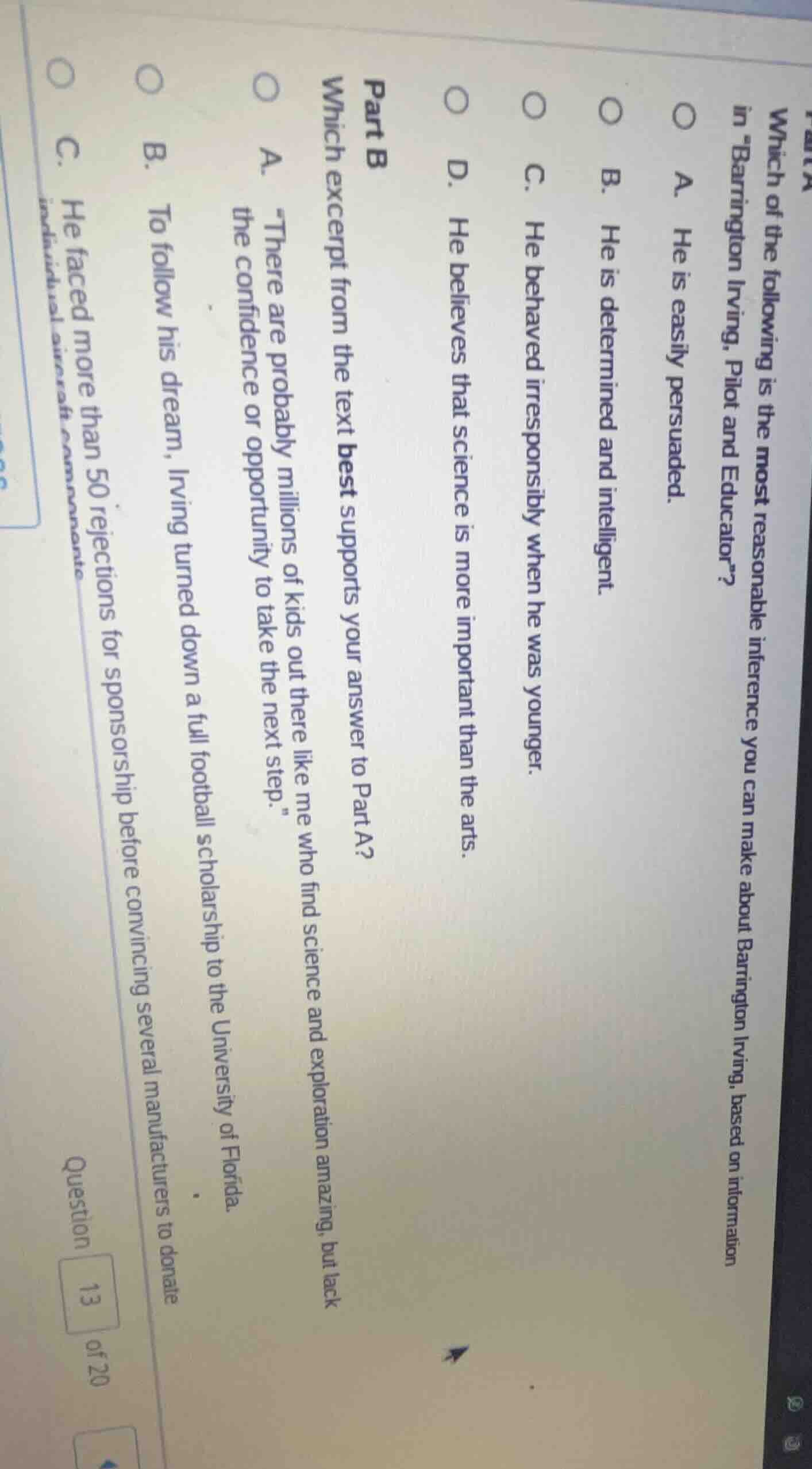 part a which of the following is the most reasonable inference you can …