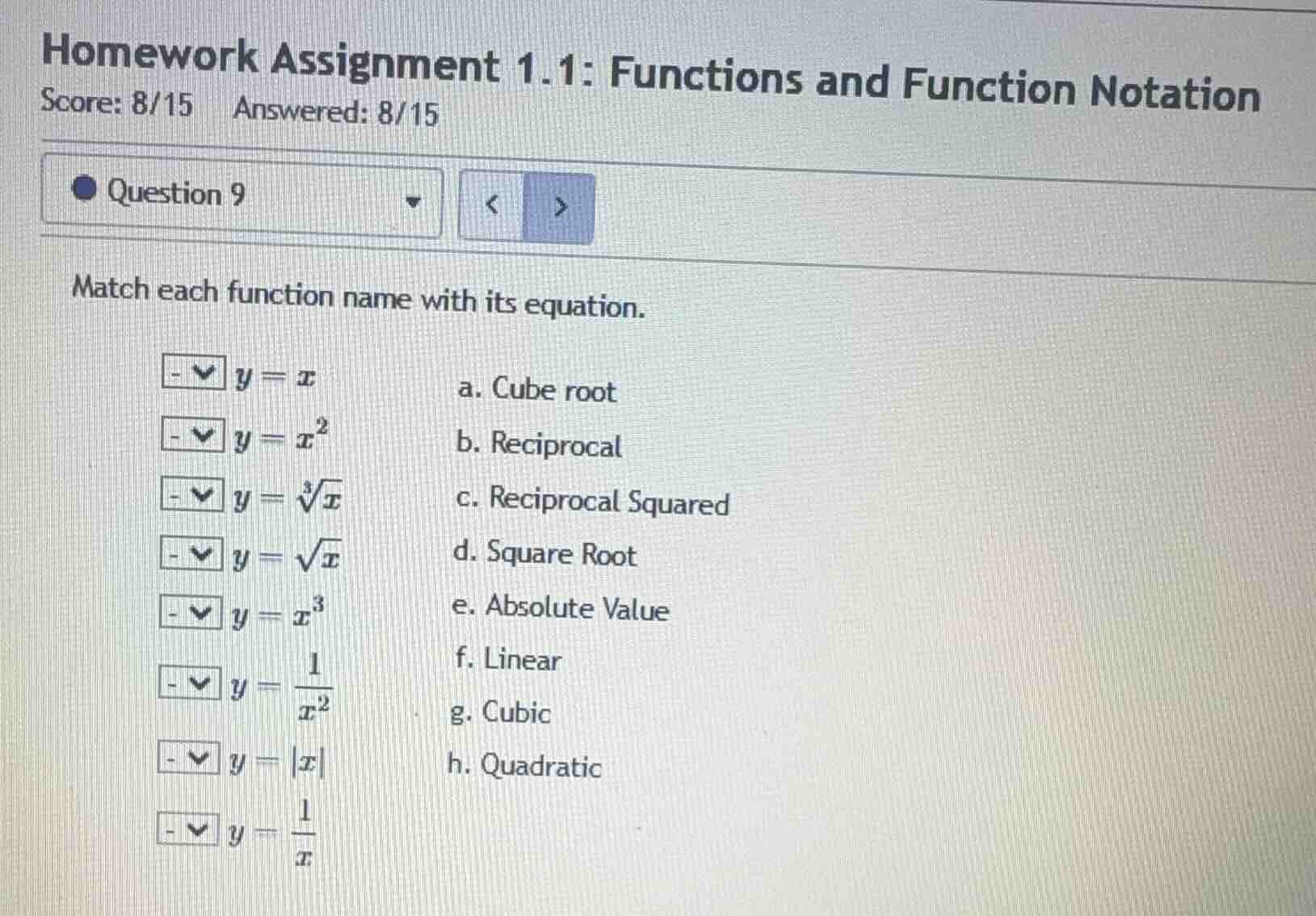 homework assignment 1.1: functions and function notation score: 8/15 an…