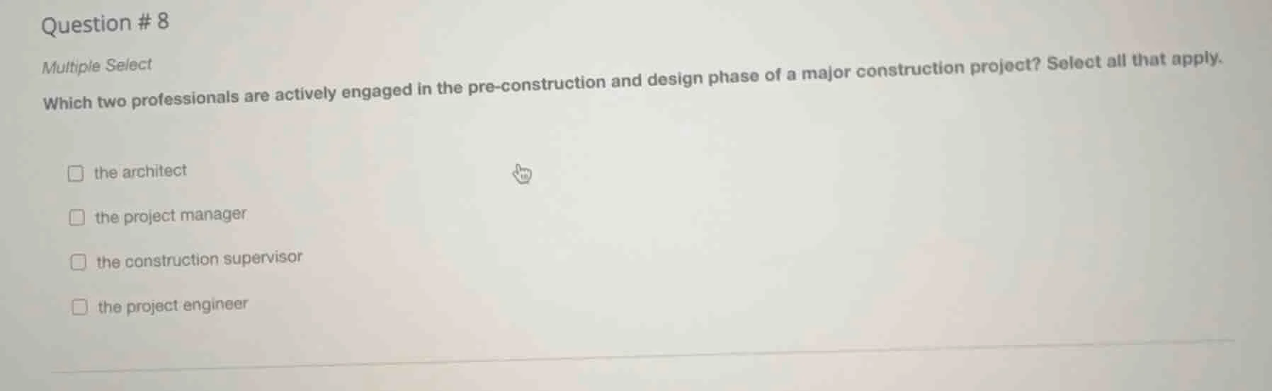 question # 8 multiple select which two professionals are actively engag…
