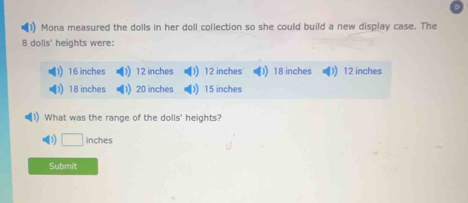 mona measured the dolls in her doll collection so she could build a new…