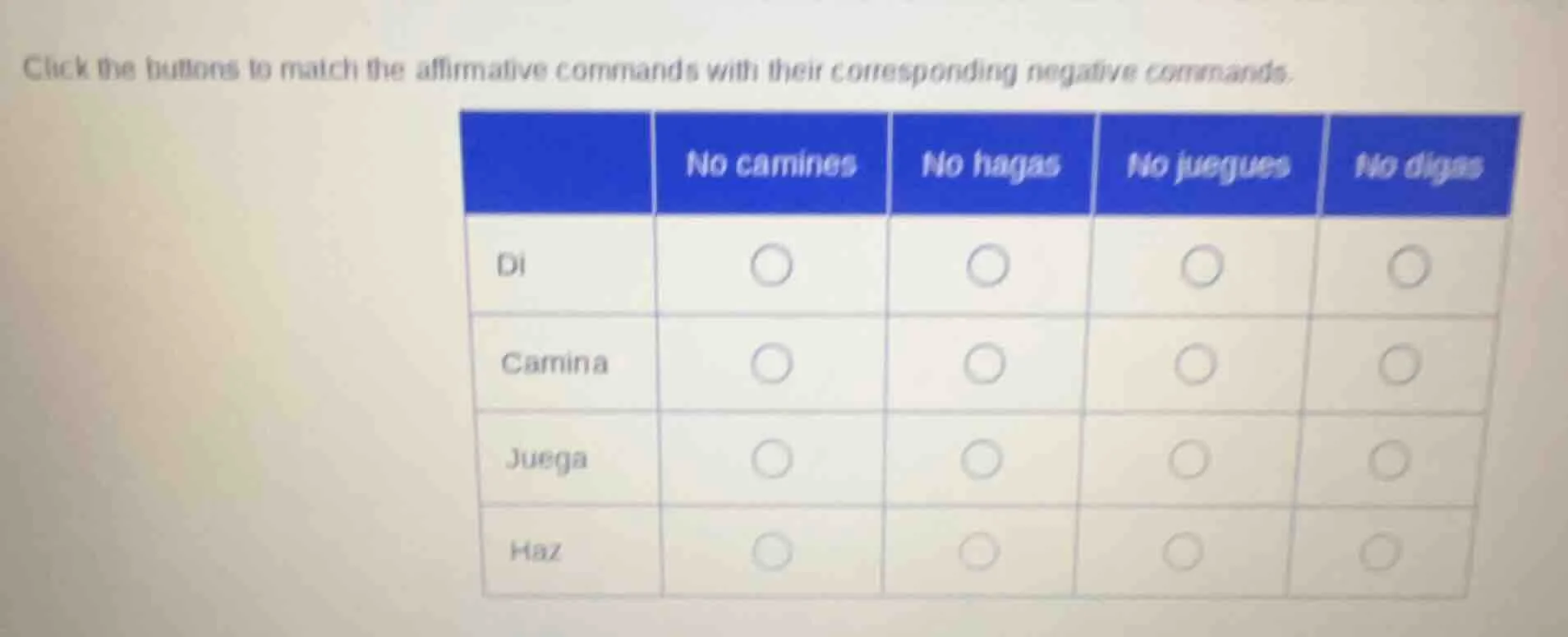 click the buttons to match the affirmative commands with their correspo…