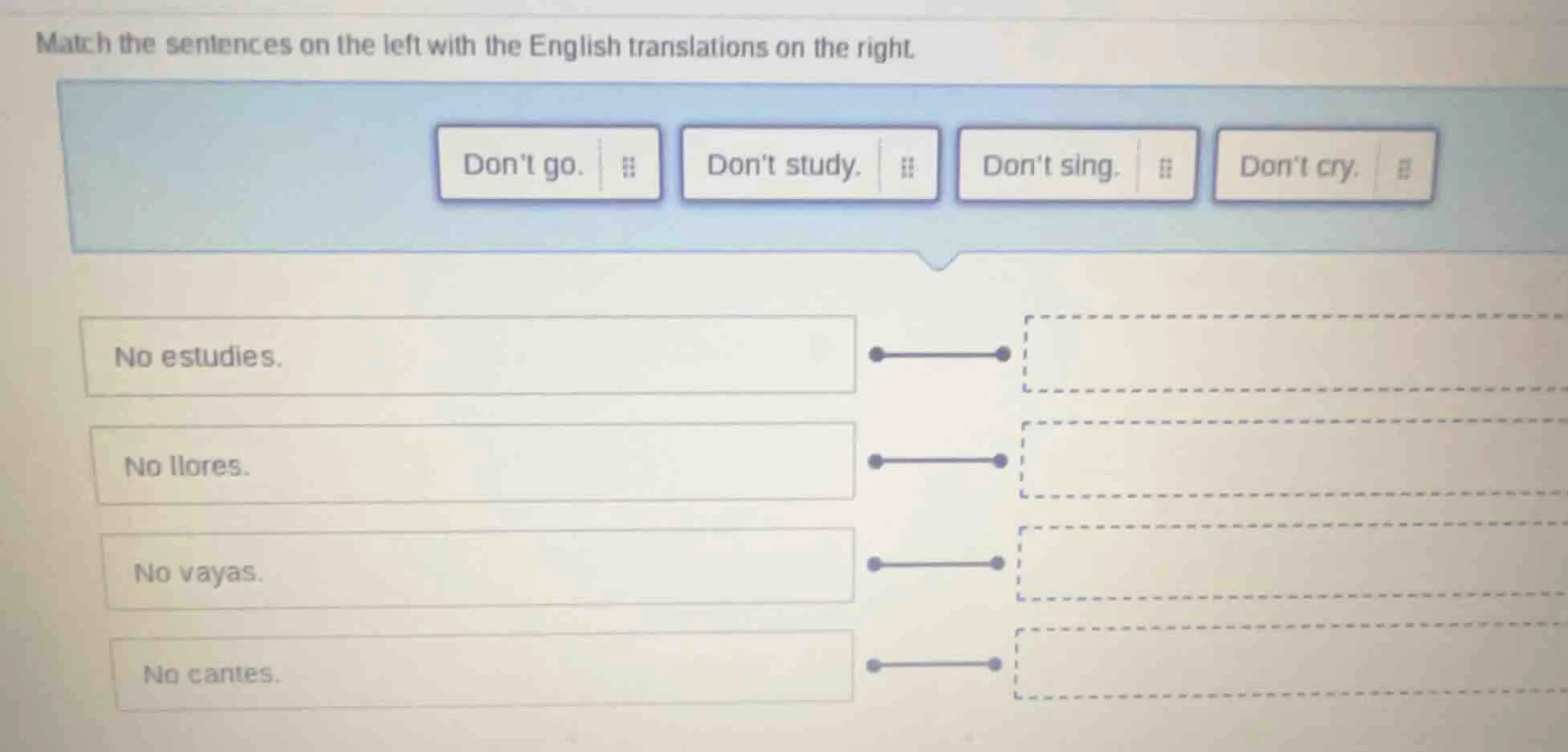 match the sentences on the left with the english translations on the ri…