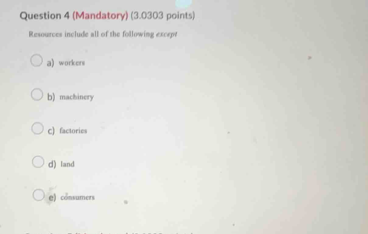 question 4 (mandatory) (3.0303 points) resources include all of the fol…