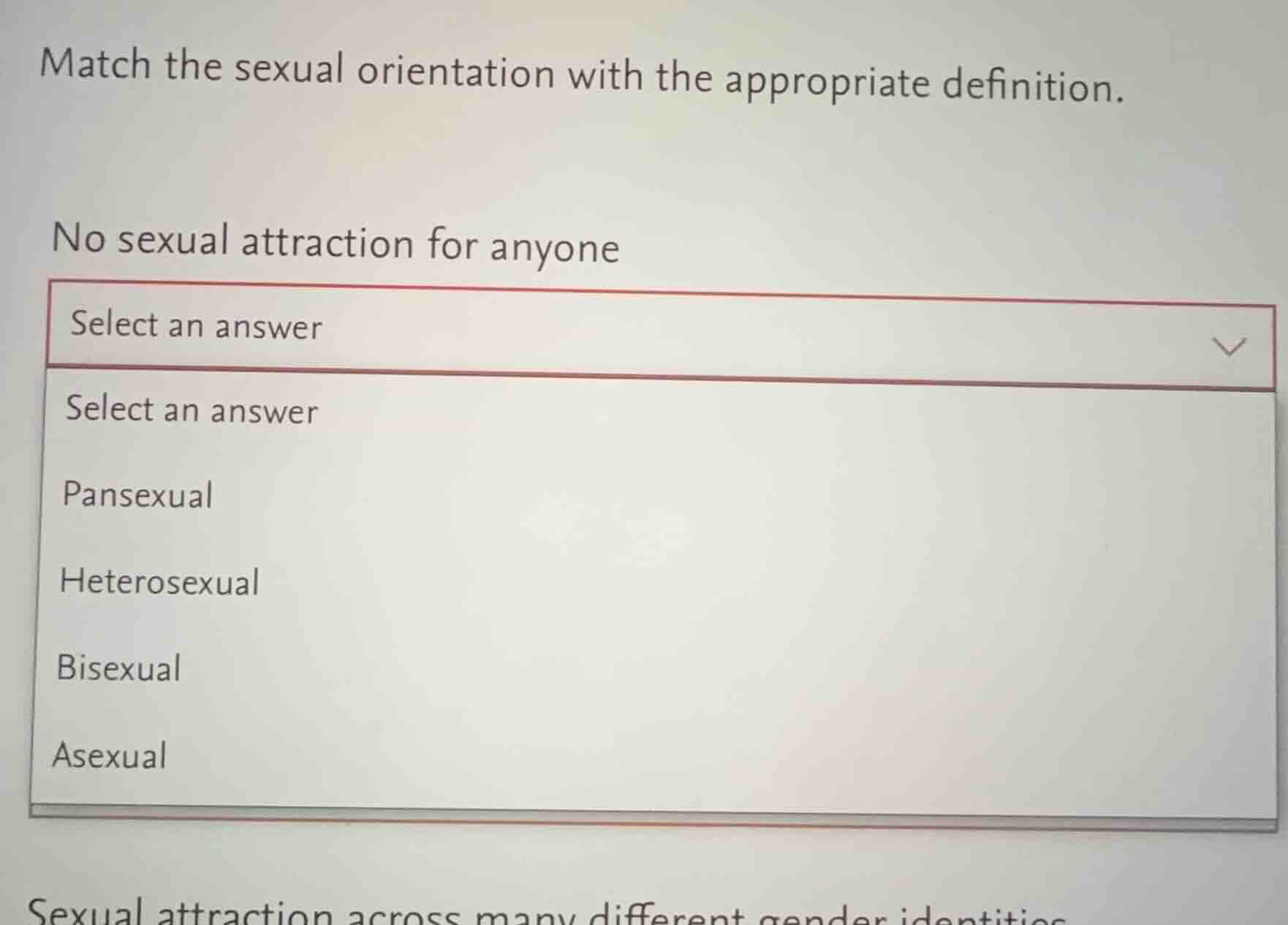 match the sexual orientation with the appropriate definition. no sexual…