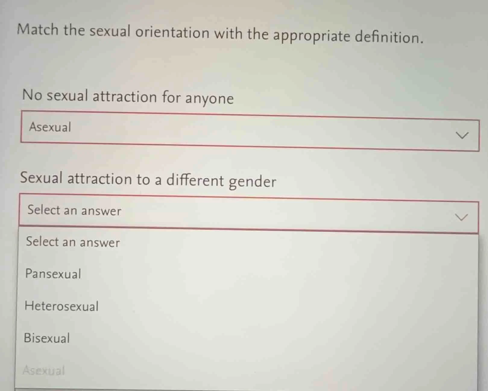 match the sexual orientation with the appropriate definition. no sexual…