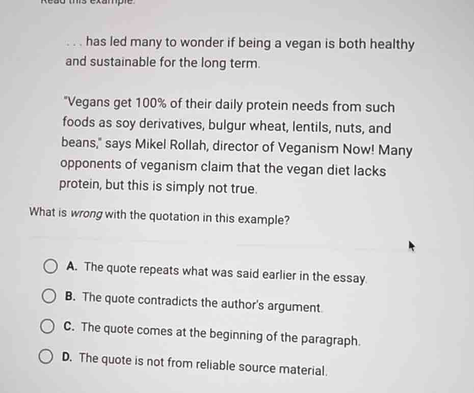 read this example: ... has led many to wonder if being a vegan is both …