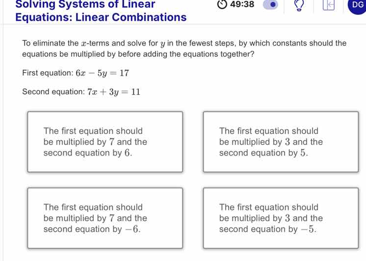 solving systems of linear equations: linear combinations to eliminate t…