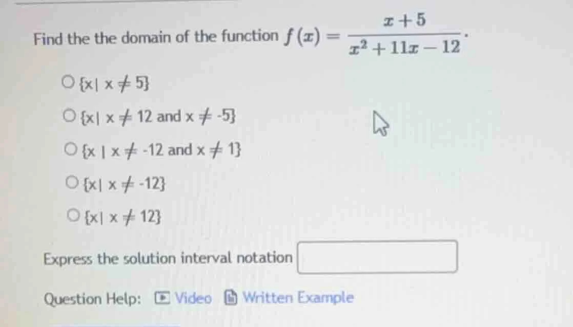 find the the domain of the function $f(x) = \\frac{x + 5}{x^2 + 11x - 1…