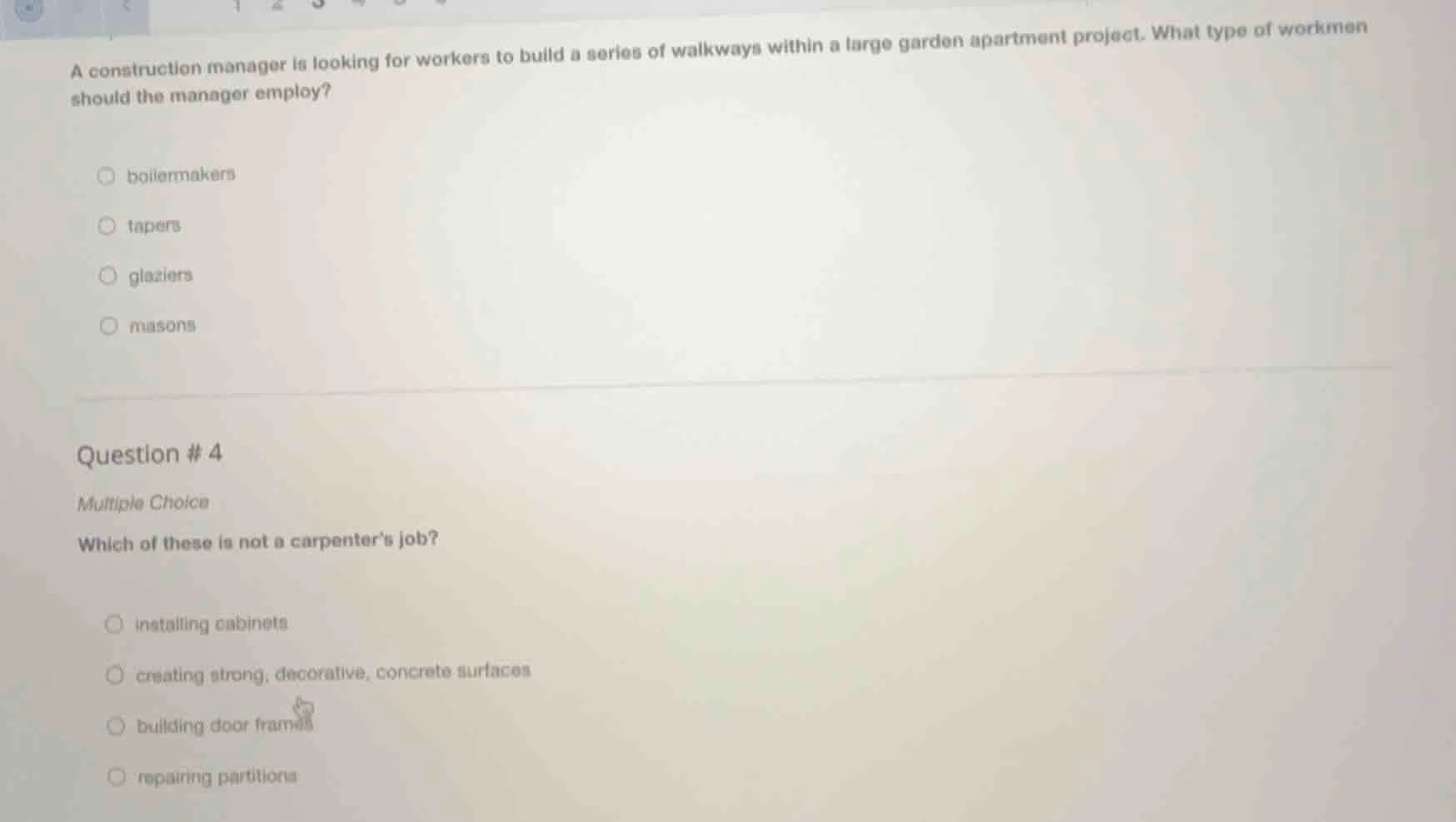 a construction manager is looking for workers to build a series of walk…