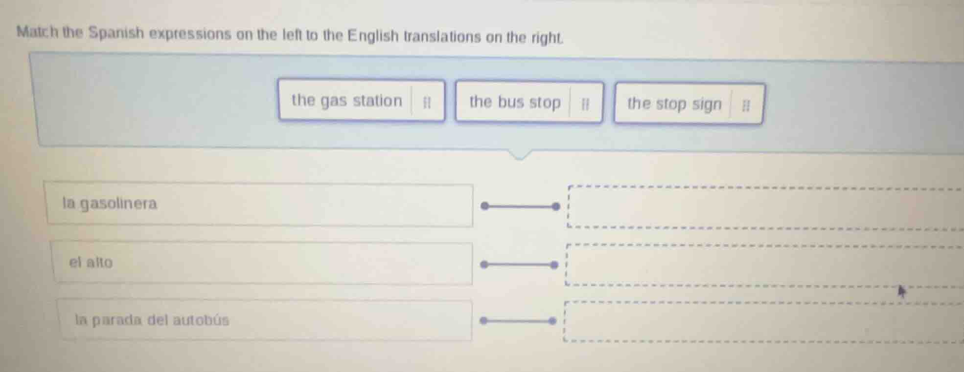match the spanish expressions on the left to the english translations o…