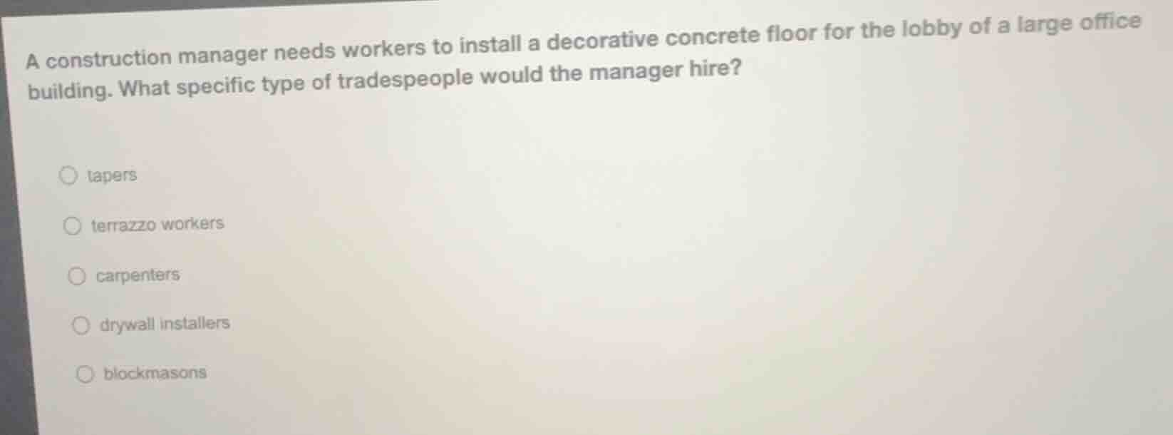 a construction manager needs workers to install a decorative concrete f…