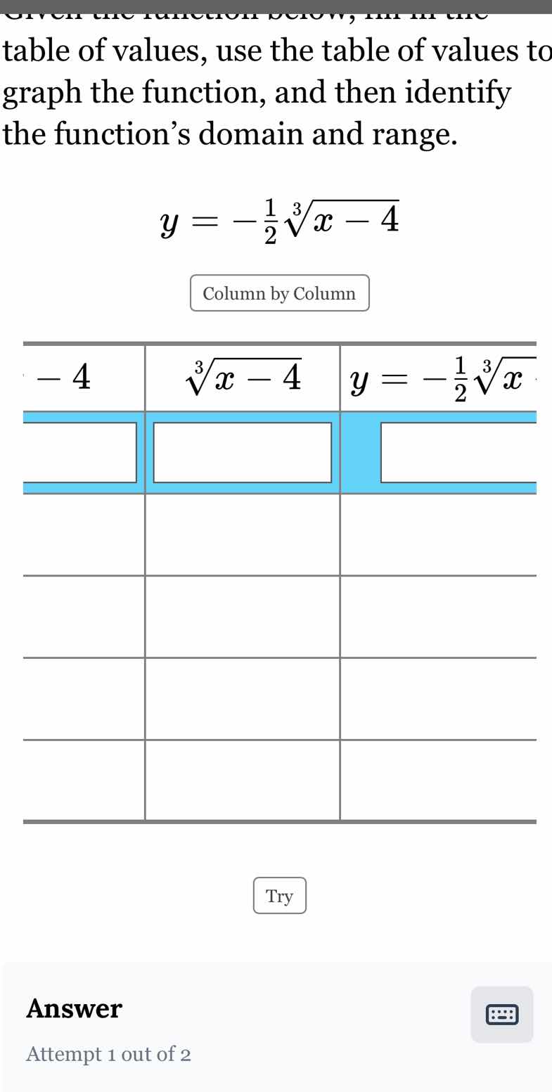 given the function below, fill in the table of values, use the table of…