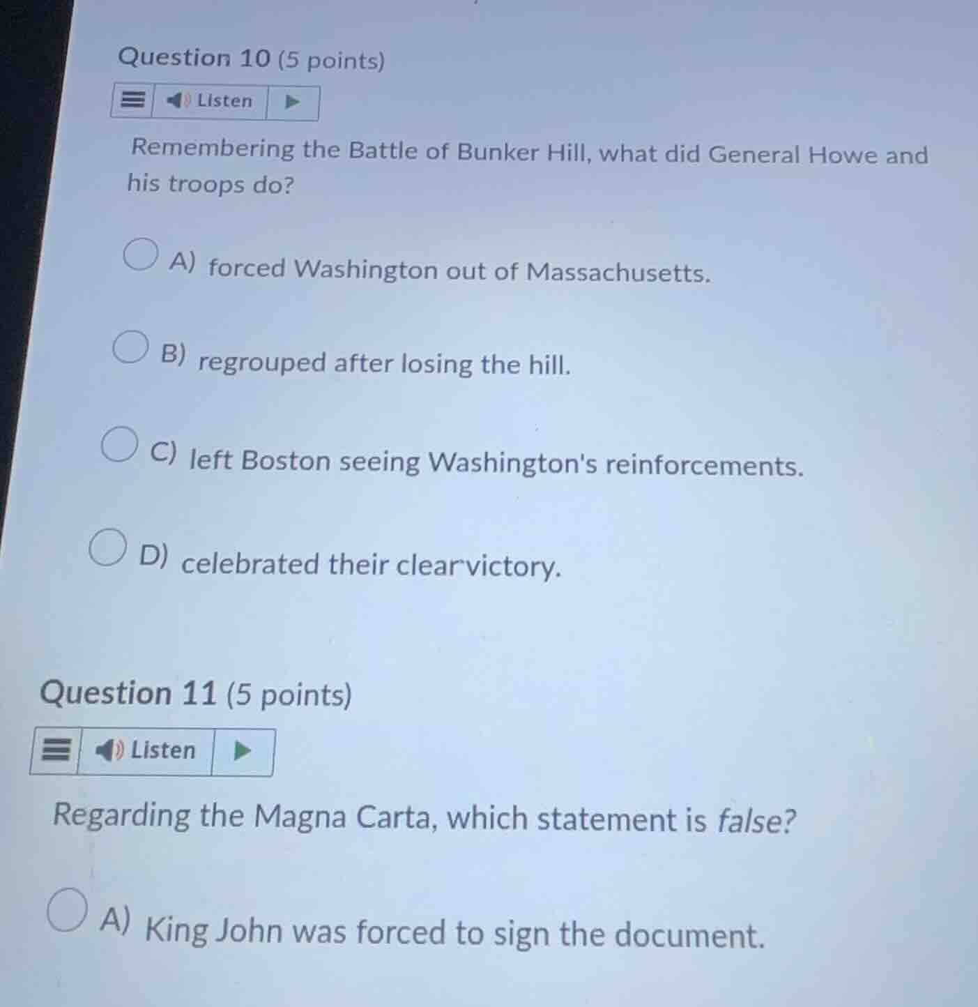 question 10 (5 points) listen remembering the battle of bunker hill, wh…