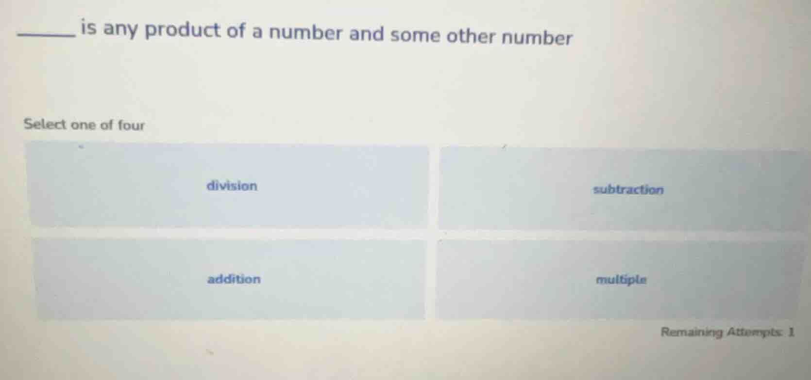 ______ is any product of a number and some other number select one of f…