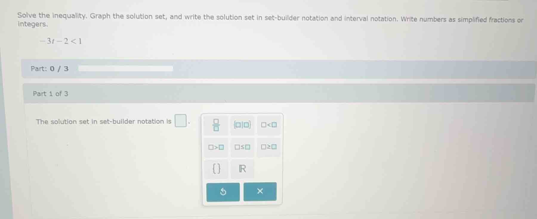 solve the inequality. graph the solution set, and write the solution se…