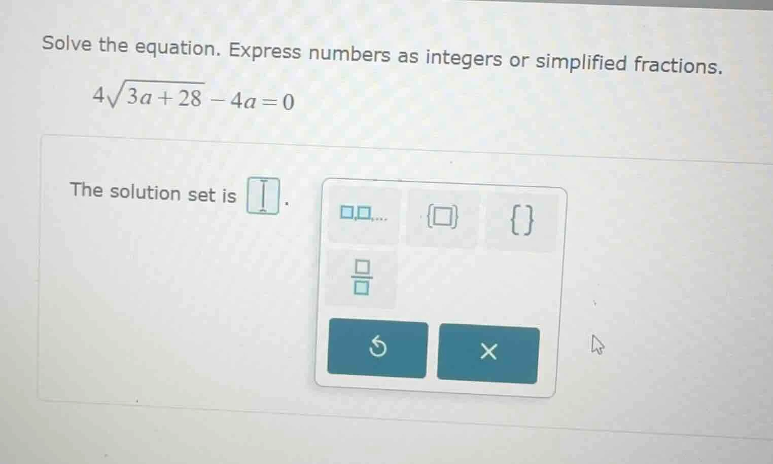 solve the equation. express numbers as integers or simplified fractions…