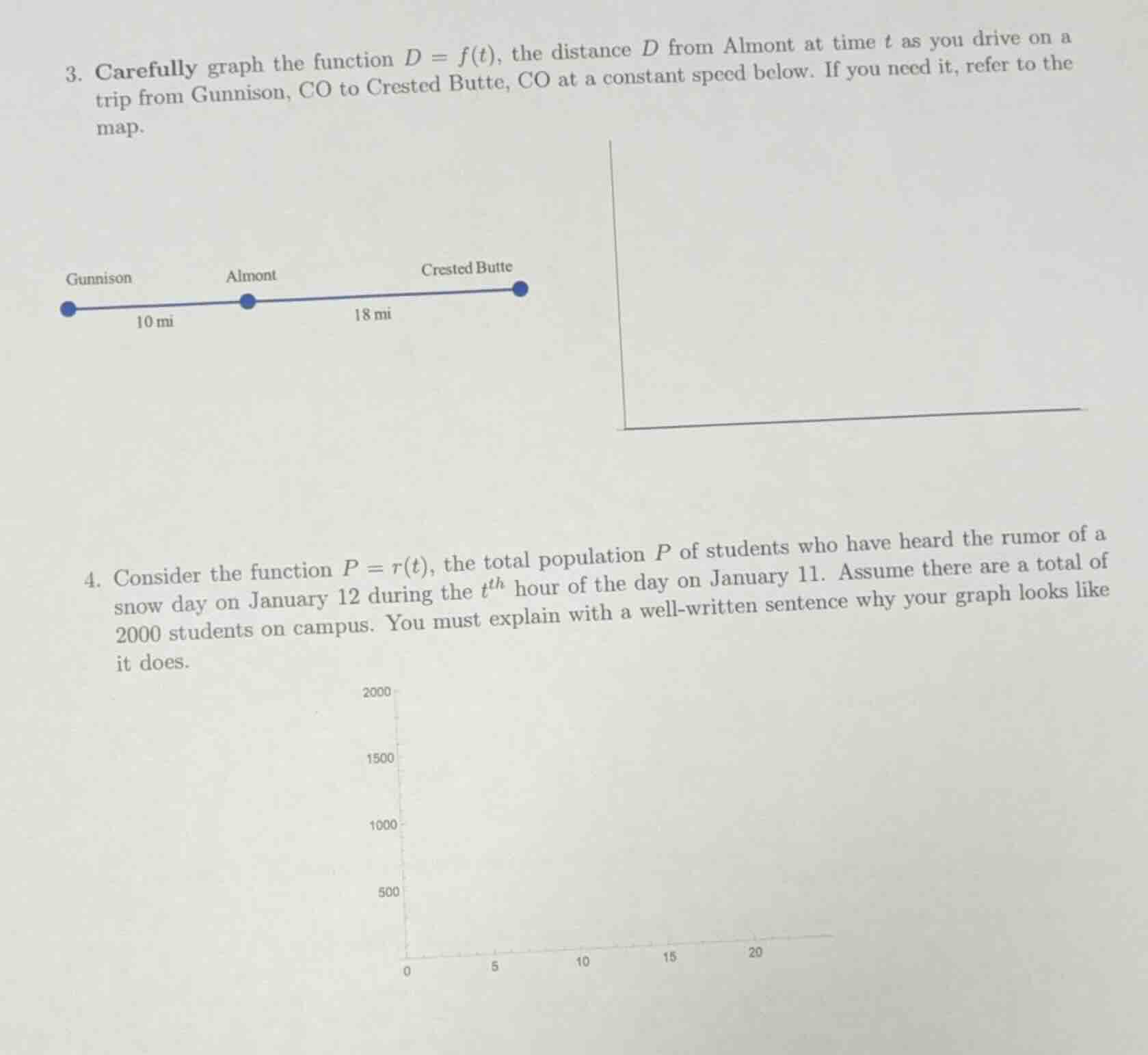 3. carefully graph the function $d = f(t)$, the distance $d$ from almon…