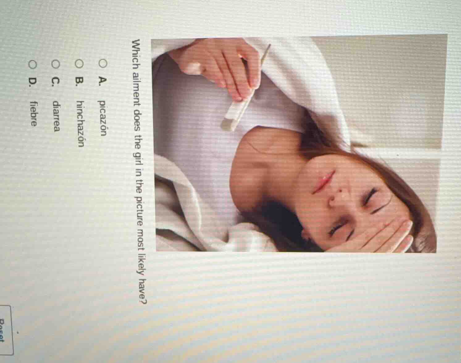 which ailment does the girl in the picture most likely have? a. picazón…