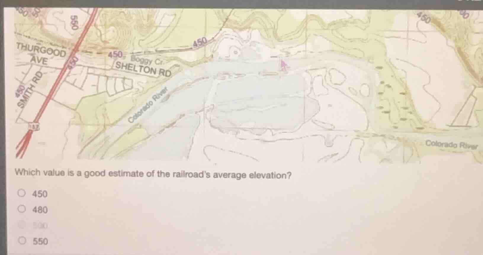 which value is a good estimate of the railroads average elevation? 450 …
