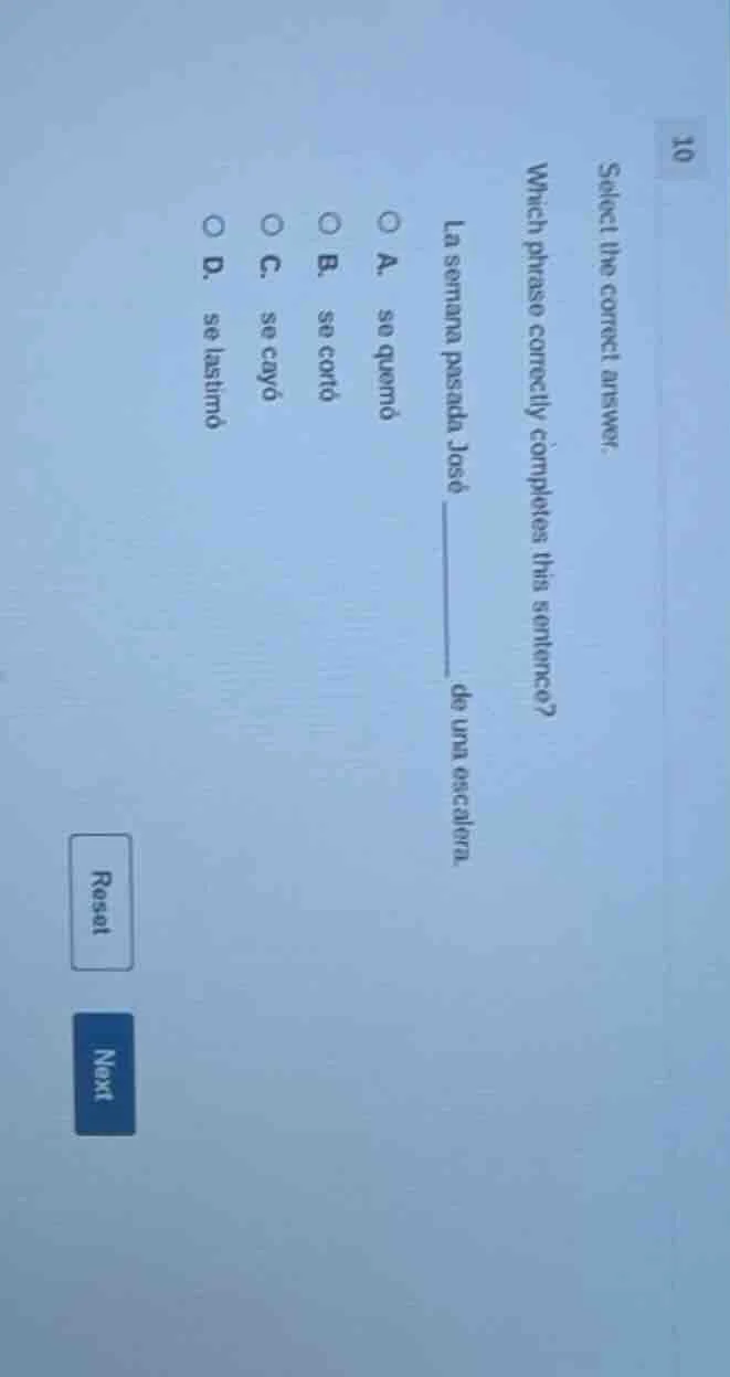 select the correct answer. which phrase correctly completes this senten…