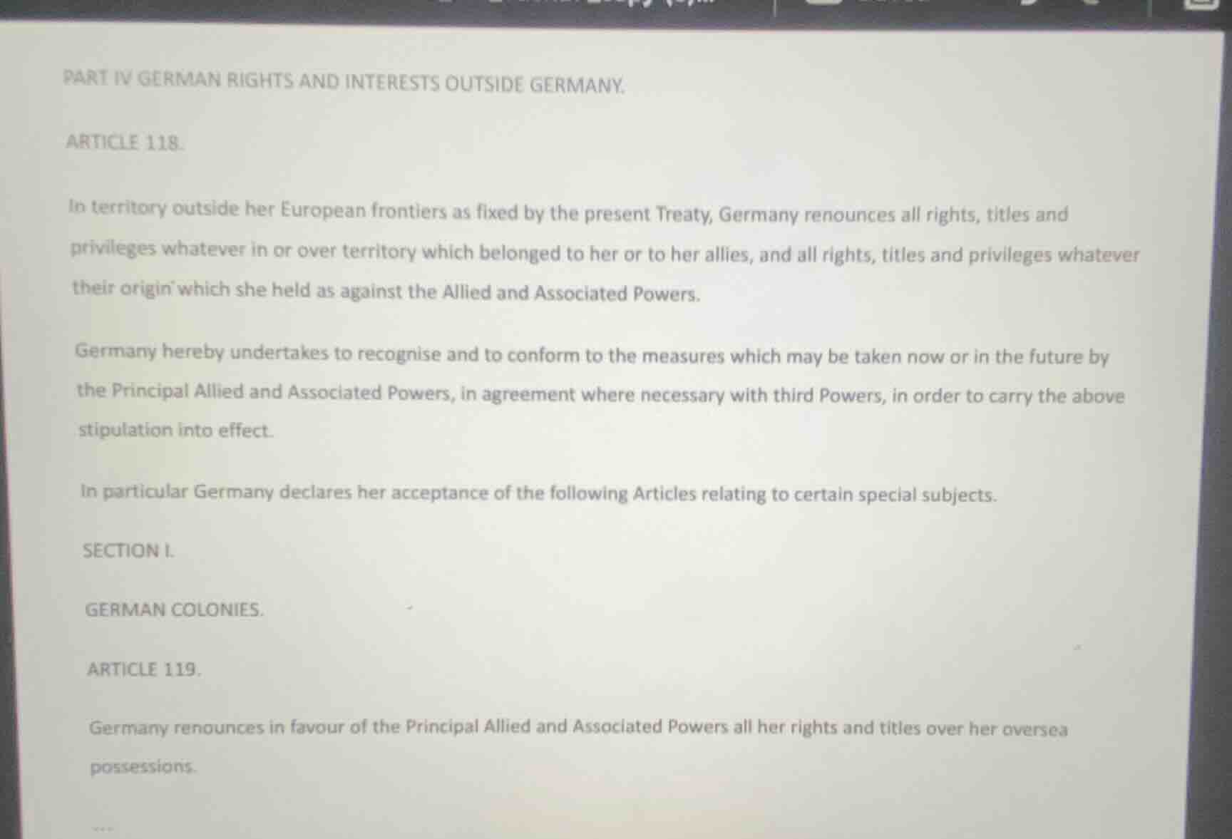 part iv german rights and interests outside germany. article 118. in te…